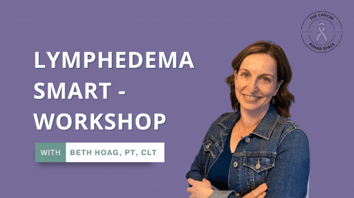 Promotion poster for Beth Hoag’s Lymphedema Smart Workshop, an online cancer rehab course to help in preventing and treating lymphedema.