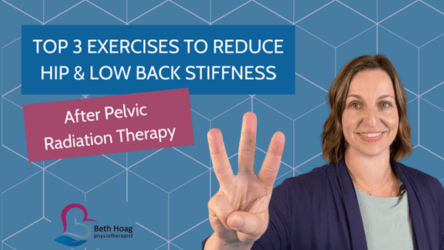 Beth Hoag, PT, CLT, holding up three fingers reflecting the title Top 3 Exercises to Reduce Hip & Low Back Stiffness.